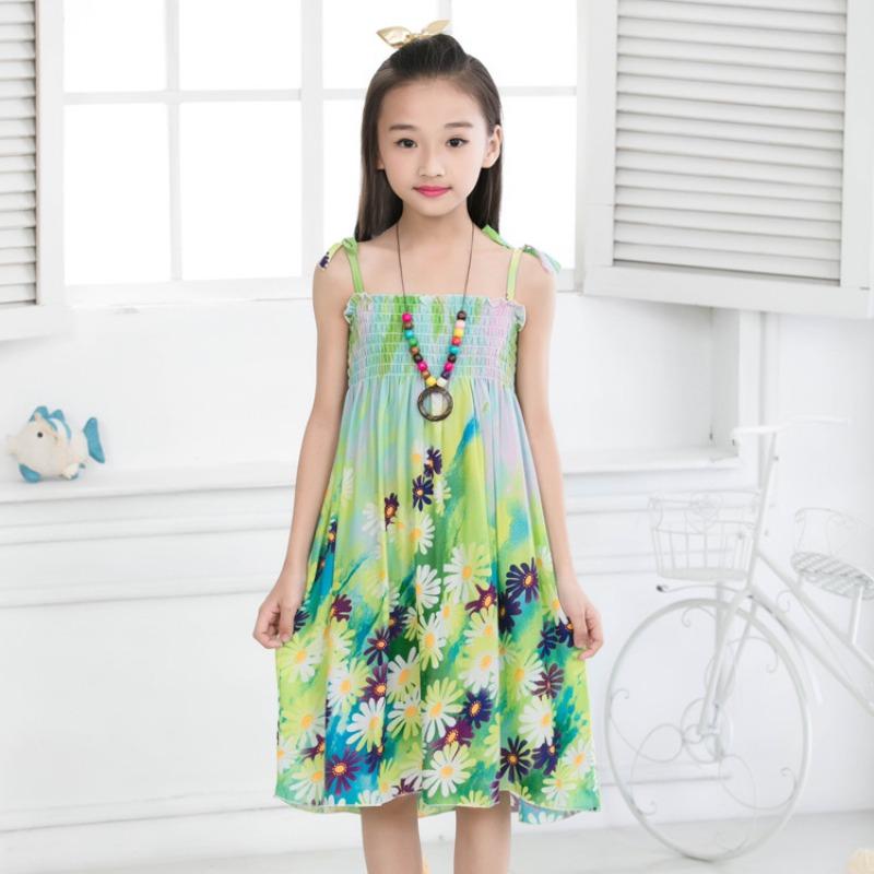Shabohemian mother and daughter beach skirt parent-child suspender skirt girls floral vest skirt
