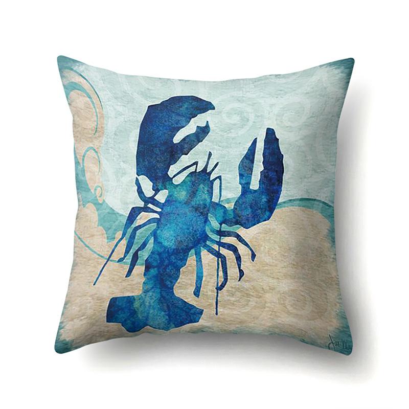Polyester Pillowcase Peach Leather Velvet Cushion Cover Marine Life Seahorse Octopus Printed Pillowcase Car Cushion