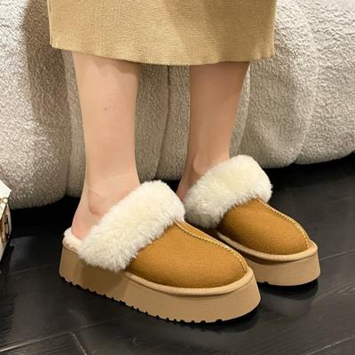 Women Home Slippers Winter Furry Slides Woman Casual Comfort Warm Flat Platform Flip Flops Cotton Bedroom Shoes