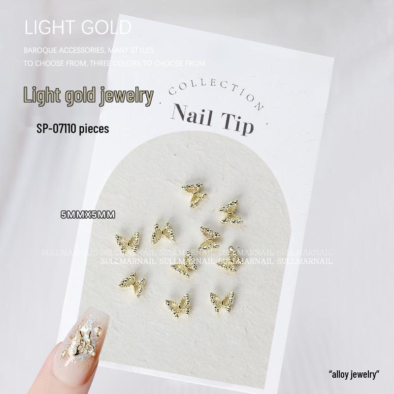 Golden Butterfly 3D Nail Art Set - 10 Pieces of Light Gold Ribbon Bow Decorations