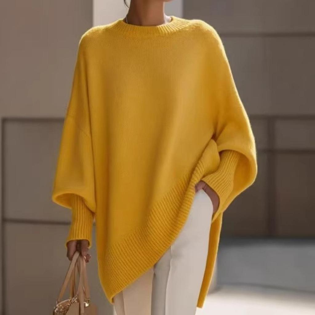 Women's Crew Neck Long Sleeve Knit Top Loose Fit Casual Solid Thick Faux Cashmere Oversized Pullover