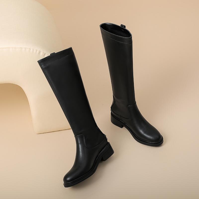 Krazing Pot Cow Split Skin Round Toe Med Heels Knight Boots Size 46 Size 45 Zip Plus Size Women Sewing Thigh High Boots