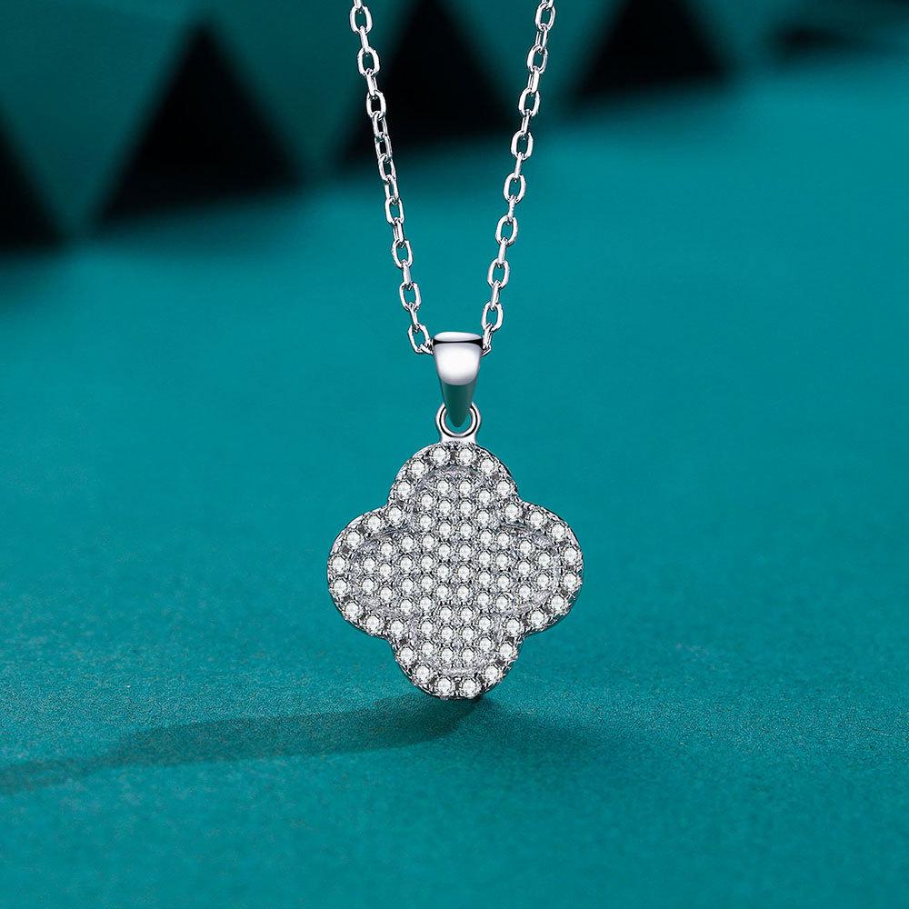 S925 Sterling Silver Moissanite Four-Leaf Clover Necklace for Women, Fashionable, Exquisite, Versatile, High-Quality 925 Silver