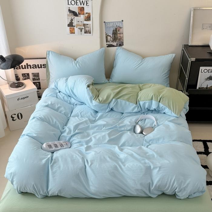 new solid color washed cotton four-piece set Shuangpin student dormitory single bedding three-piece set