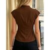 High Neck Sleeveless Metal Buckle Belt Waist Cinching Slim Fit Commuter Blouse