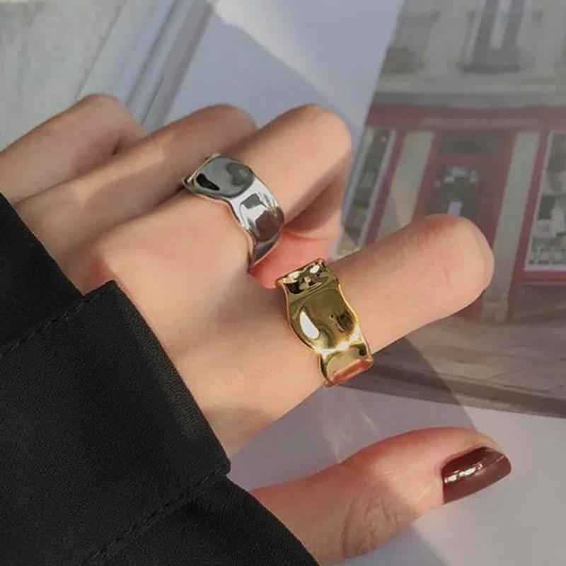3 stk Vintage uregelmessig plissert åpen ring for kvinner menn Vintage punk flytende metall stil finger Y2K tilbehør mote smykker