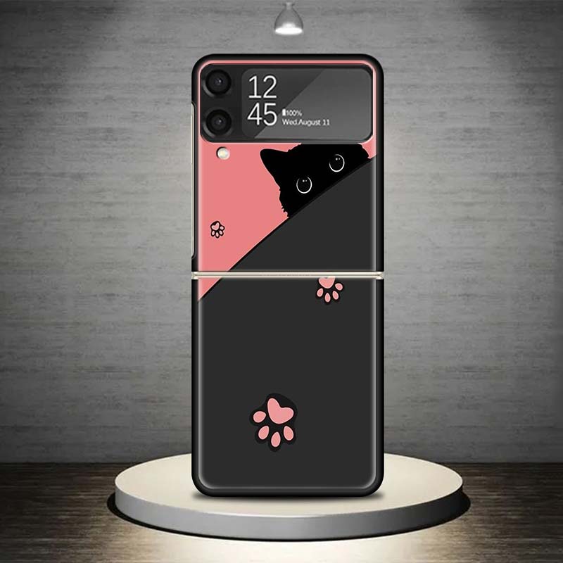 Cat Footprint Funny Paw Cute Phone Case For Samsung Galaxy Z Flip 7 6 5 4 3 5G Cover ZFlip7 ZFlip6 ZFlip4 ZFlip5 ZFlip3 Coque Fu