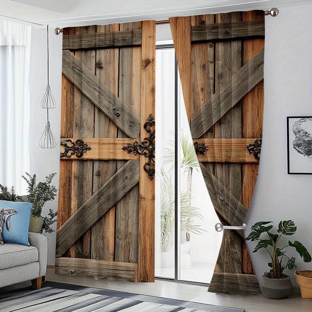 Farmhouse Rustic Barn Door Curtains Panel Polyester Pocket Rod Top Living Room Bedroom Office Kitchen Curtain Light Filtering For Sitting Made Of