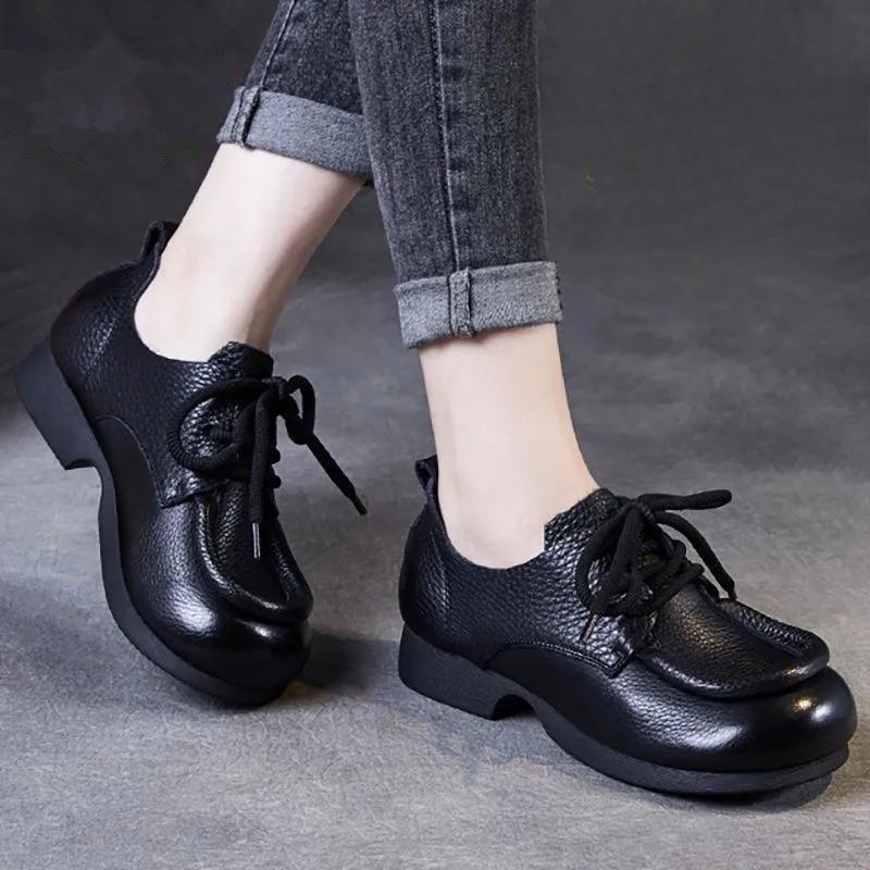 

Весна Женские Удобные Туфли на Шнуровке Искусственная Кожа Ретро Мода Лоферы Мягкая Подошва Британский Стиль Противоскользящие Повседневные Туфли EU36/CN37