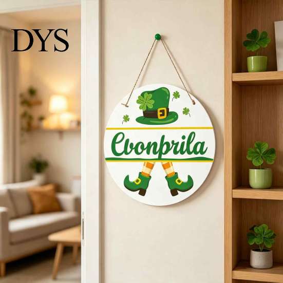 St Patrick Day Door Sign St. Patrick's Wooden Sign, Luck Clover Green Hat Themed Hanging Front Welcome Plaque Plaque, Decorative Ornaments for Holiday