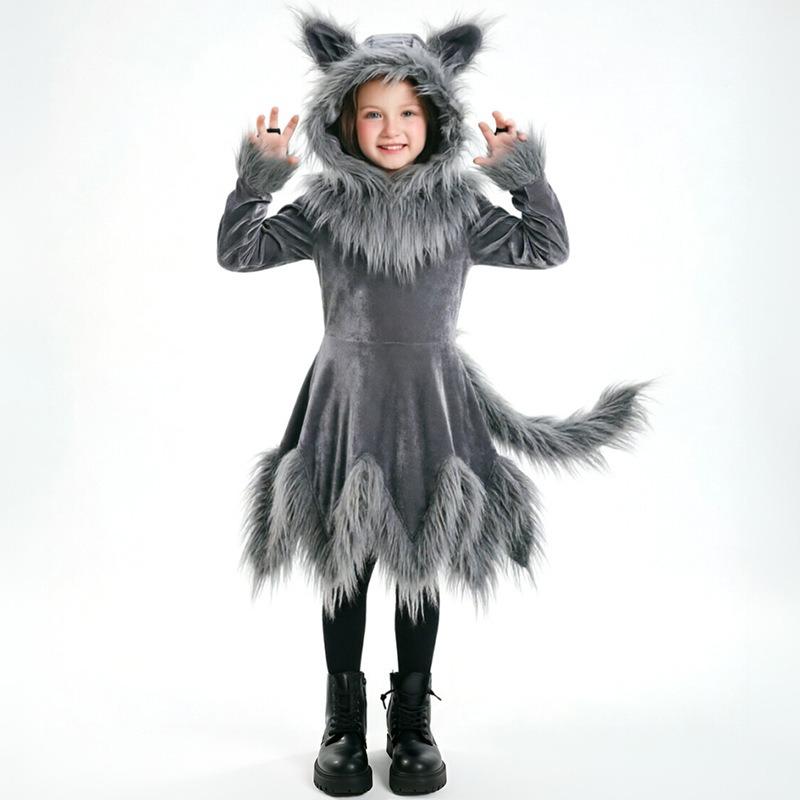 Halloween Grey Big Bad Wolf Parent-Child Costume Adult Children Wolf Girl Animal Playing Stage Performance Dress