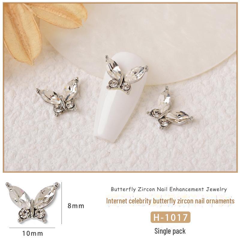 Luxury Crystal Butterfly Nail Art Accessories - Sparkling Gold & Red Design