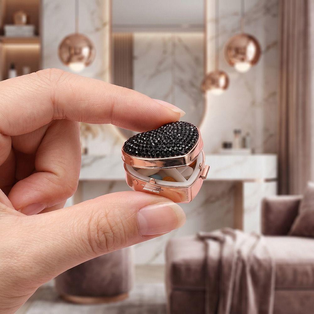Bunter Strassstein Strassstein Herz Schlüsselanhänger Glänzend Bling Platzsparend Mini Pillendose Tragbar Dekorativ