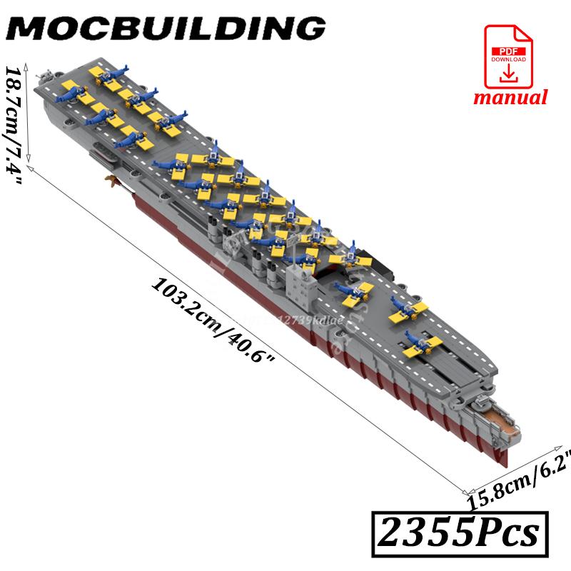 WW2 Battlecruiser Bricks Model MOC Building Aircraft Fighter Carrier Ship USS Construction Artillery Heavy Cruiser Blocks Toys