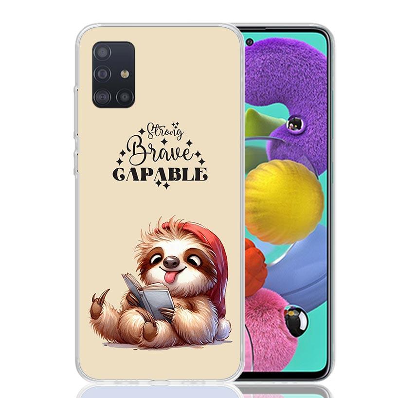 Animal Cute Cartoon Sloth Coffee Phone Case For Samsung Galaxy A52 A32 A22 A12 A02S A50S A30S A51 A31 AA71 Note 20 Ultra 10 S10
