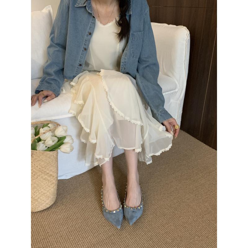 New pointed rivet flat bottom shallow mouth single shoes women's soft sole suede sexy wind rivet shoes