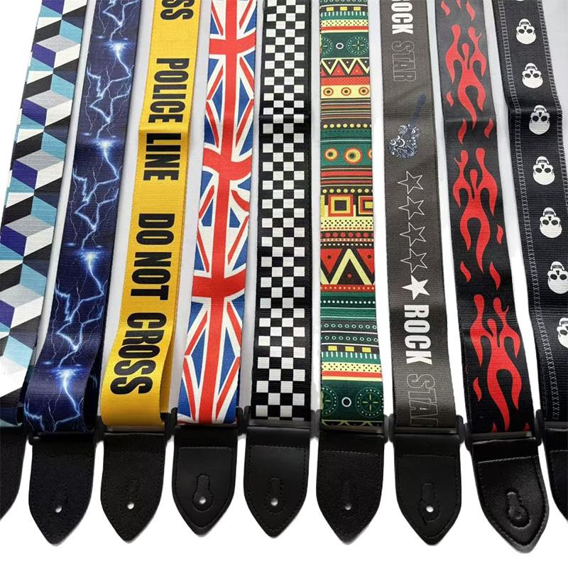 Colorful Print Guitar Strap Vintage Ethnic Style Adjustable Strap for Folk Electric Guitar Bass Ukulele Guitar Accessories