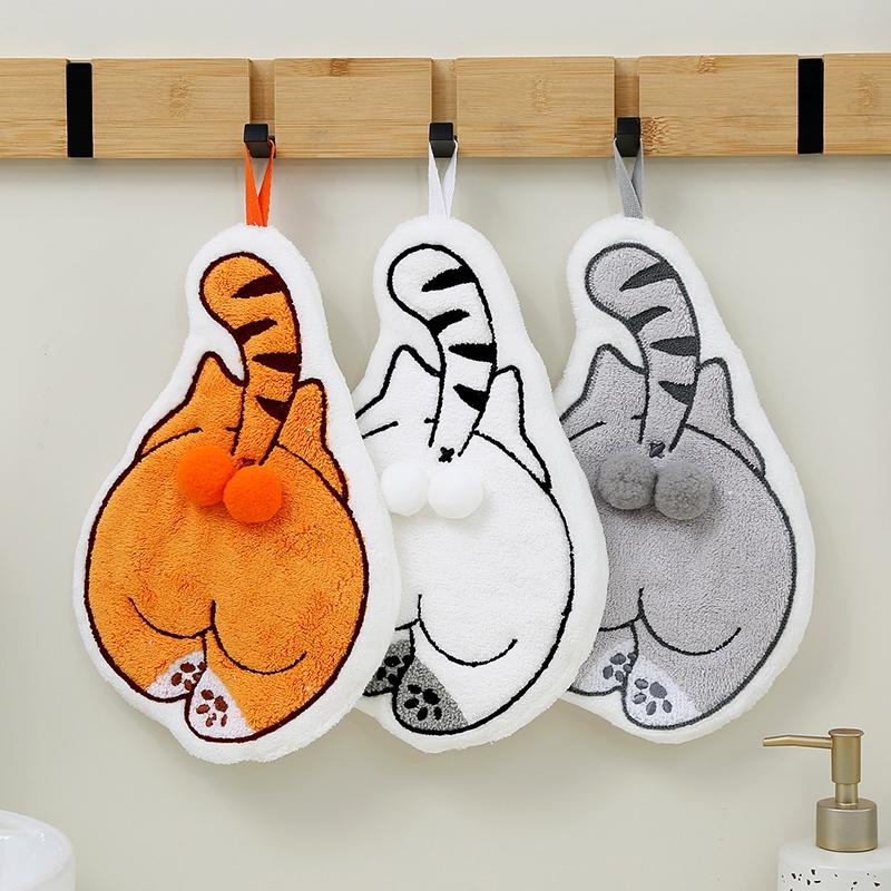 

Cute Cat Hand Towels Absorbent Handkerchief Dining Table Cleaning Towels Absorbent Towel for Hand Bathroom Accessories