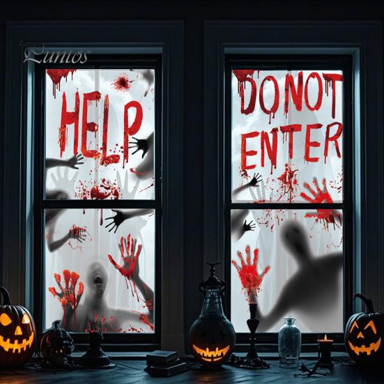 Clear Halloween Window Clings Blood Stickers, Patterns Waterproof And Scratch-Resistant PVC Decals, Removable Stickers for Home Living Room