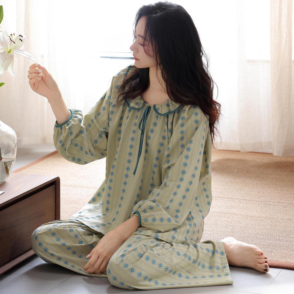 2025 Women's Lycra Cotton Pajama Set - Long Sleeve & Pants for Spring/Autumn, Wearable Outside & Cozy for Home
