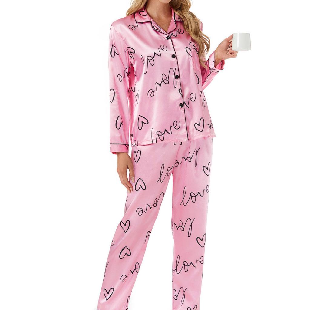 European and American Style Women's Spring Loungewear 2 Piece Long Sleeve Pajamas Set Fashion Casual Comfortable Satin Home Wear