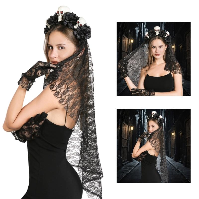 Dunkler Gothic-Stil Totenkopf Haaraccessoire Leichte Harz-Haarbänder Haarschmuck für Cosplays und Musikfestivals