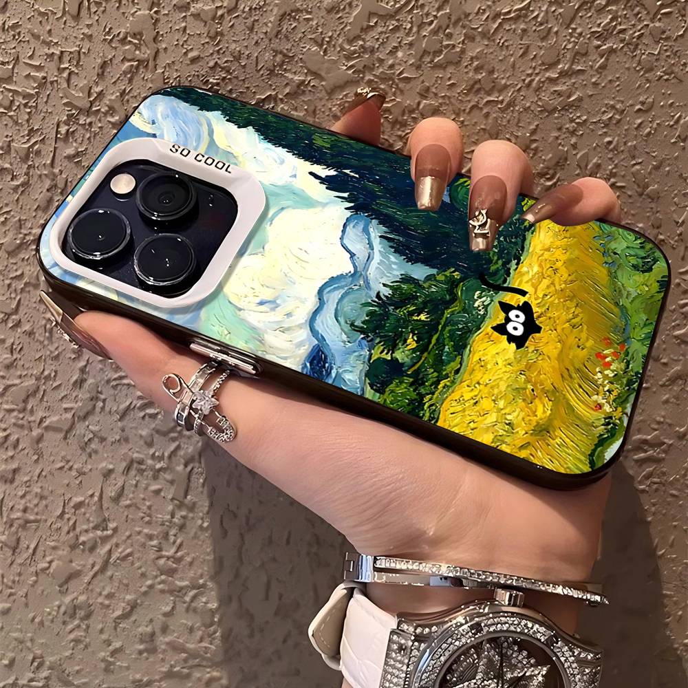Black Cat Van Gogh Phone Case For IPhone 17 16 15 14 11 12 13 Pro Max Plus Pro Colored Silver Cover