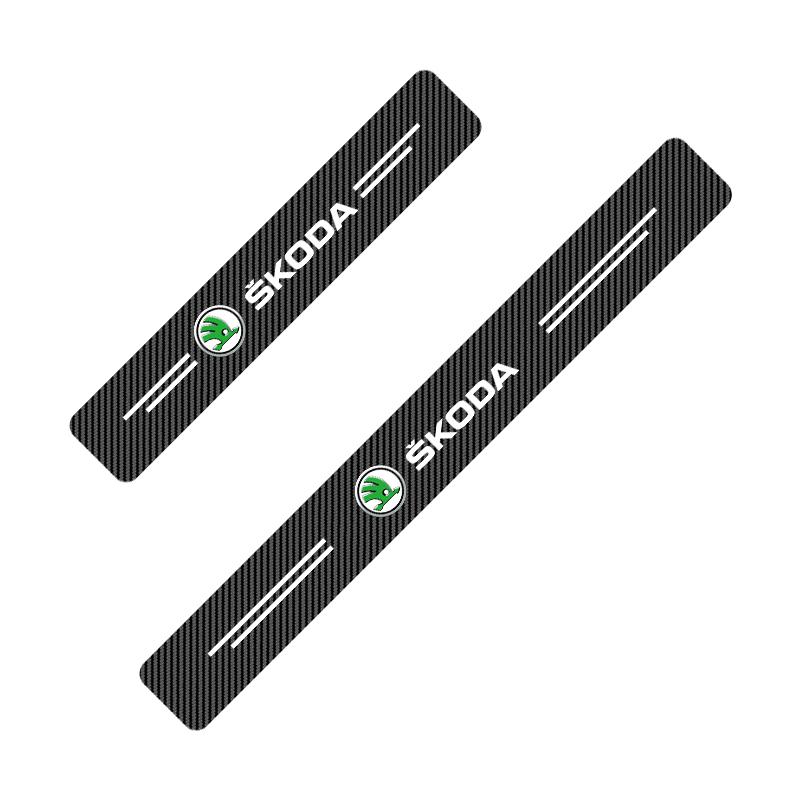 4Pcs Car Door Plate Carbon Fiber Threshold Protector Sticker Decals For Skoda Octavia Octavia Kodiaq Karoq Kodiaq Superb Karoq VisionS