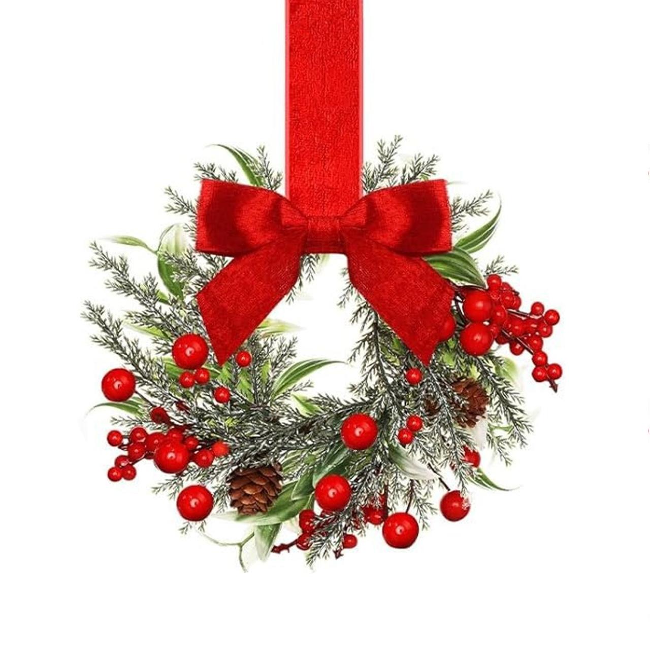 

Mini Christmas Wreath with Red Berries, Small Hanging Decor for Front Door Cabinet, Home Office Wedding Party Decoration