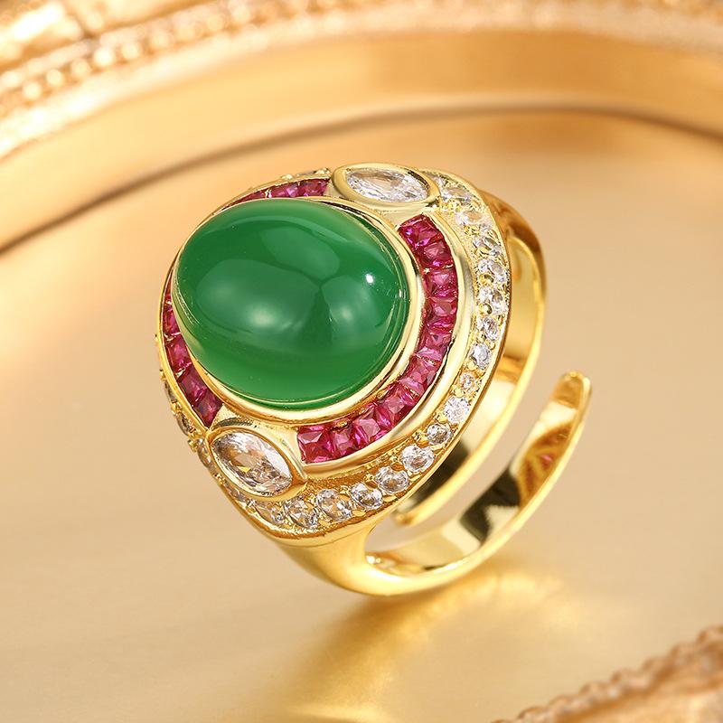 

Ювелирное изделие Имитация Простой Корунд Халцедон Ретро Кольцо Главный камень 10 * 12 opening adjustable