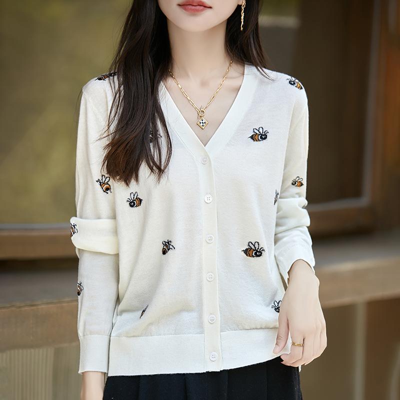 

Жіночий кашеміровий кардиган Qinghe Cashmere 50% Вовна 50% Шовк Жіночий осінньо-зимовий кашеміровий кардиган М який та теплий XL білий