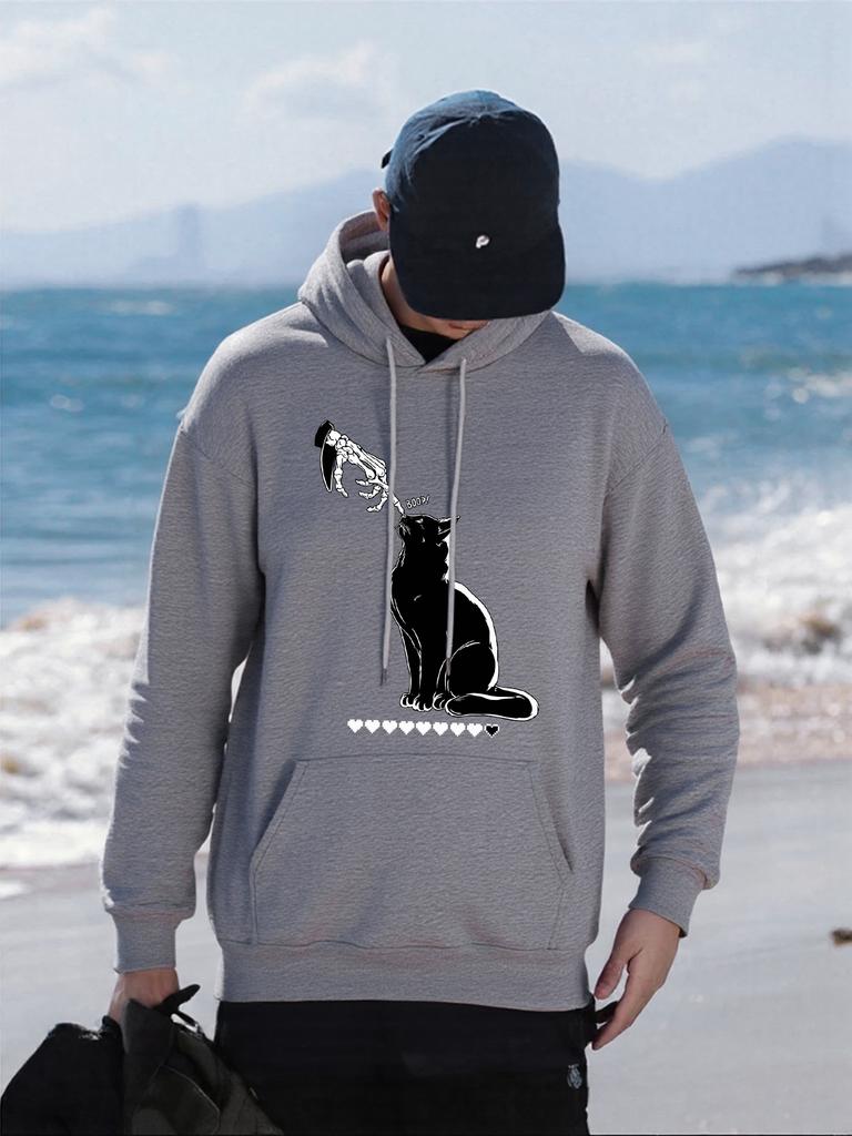 Boop Heart Cat Printing Hoodies Mens Oversized Comfortable Male Pullover All-Match Casual Hoody Pocket Fleece Streetwear