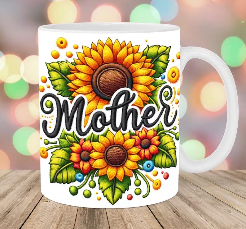 3D Embroidery Flower Embroidered Ceramic Coffee Mug Tea Cup Mom Mum Mother