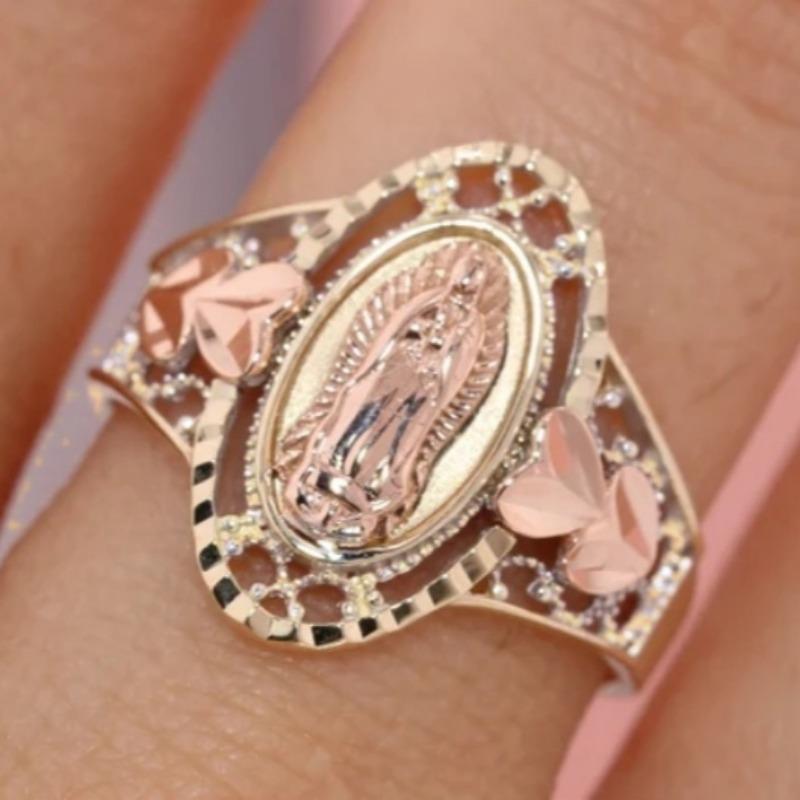 6-10 Maat Hol Patroon Gesneden Portret Ring, Geschikt voor Dames Modetrend Religieuze Accessoires Cadeaus