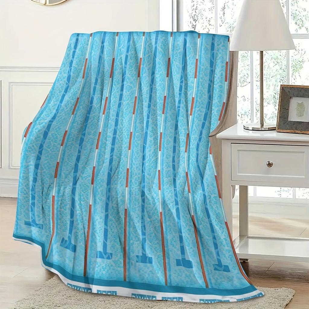 Moderne blaue und weiße geometrische Pool-Print Flanelldecke Ganzjahres-Kuschelige Weiche Überwurfdecke für Sofa Bett Nickerchen Reise Heimdekoration