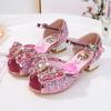 Girls Sandals For Little Medium Big Children 3-11 Years Kids High Heeled Sandals Butterfly Rhinestone Glitter Sparkling Shoes