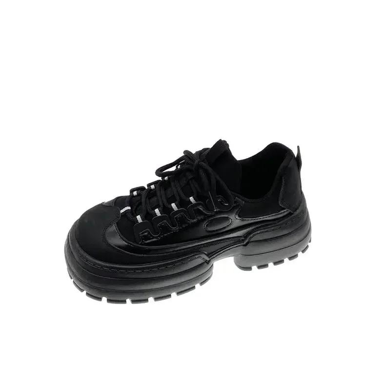 

Модные туфли на каблуке Мацуке с квадратным носком, толстой подошвой и приподнятой спортивной подошвой, с дышащей и удобной сетчатой поверхностью, нескользящая женская обувь 35 чёрный