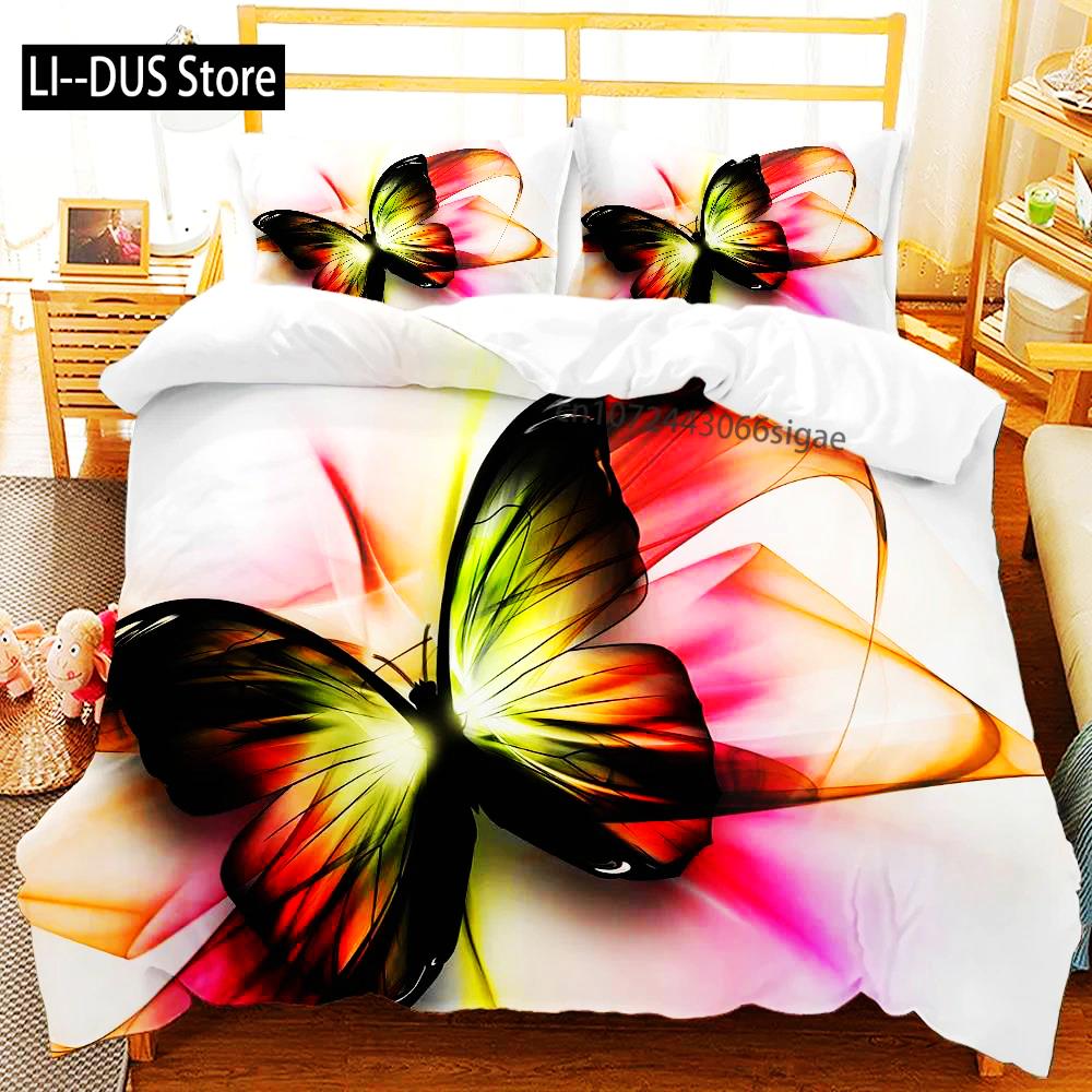 Butterfly Bedding Set For Boys Watercolor Butterfly Duvet Cover Fantasy Floral Animal Polyester Quilt Cover King Queen