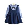 Children Clothing Preppy Style Student Girls Stripe Dress Spring Autumn New Fake Two-piece Long Sleeve Pleated Dresses for Kids