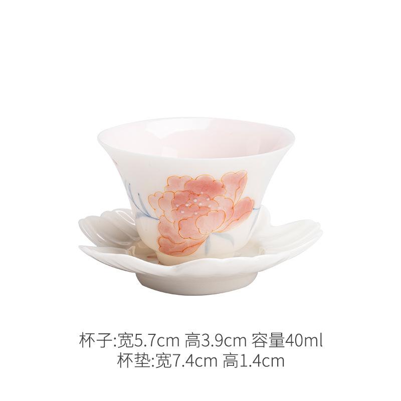 

40ml Hand Drawn Peony Flower Teacup Aesthetic Arita Porcelain Petals Tea Bowl With Saucer Kit Meditation Cup Tea Ceremony Craft