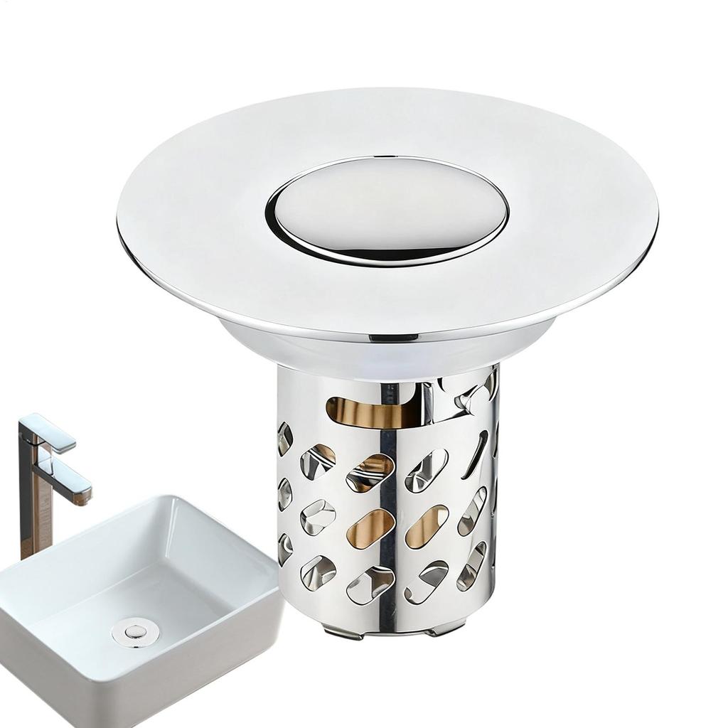 Pop-Up Bathroom Sink Stopper Odor-Resistant Press-To-Close Drain Plug for Washbasin Accessories Hair Catcher Strainer