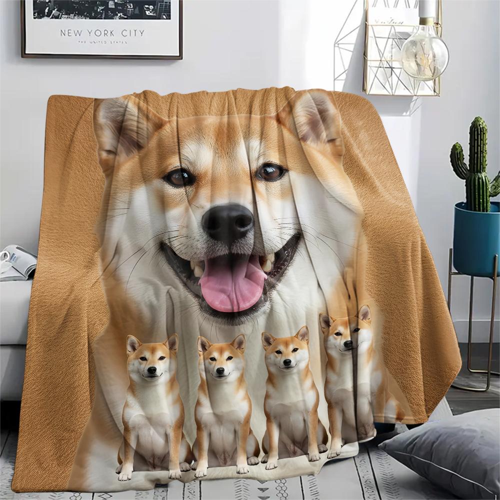 1 Stück Shiba Inu Bullterrier Druck Flanelldecke, Hohe Qualität, Bequem für alle Jahreszeiten, Heimdekoration, Wärme und Komfort, Perfekt für Geschenke