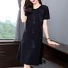 Women's Summer 2026 Plus Size Slimming A-line Black Dress - Mid-Length, Short Sleeve, Casual T-Shirt Style