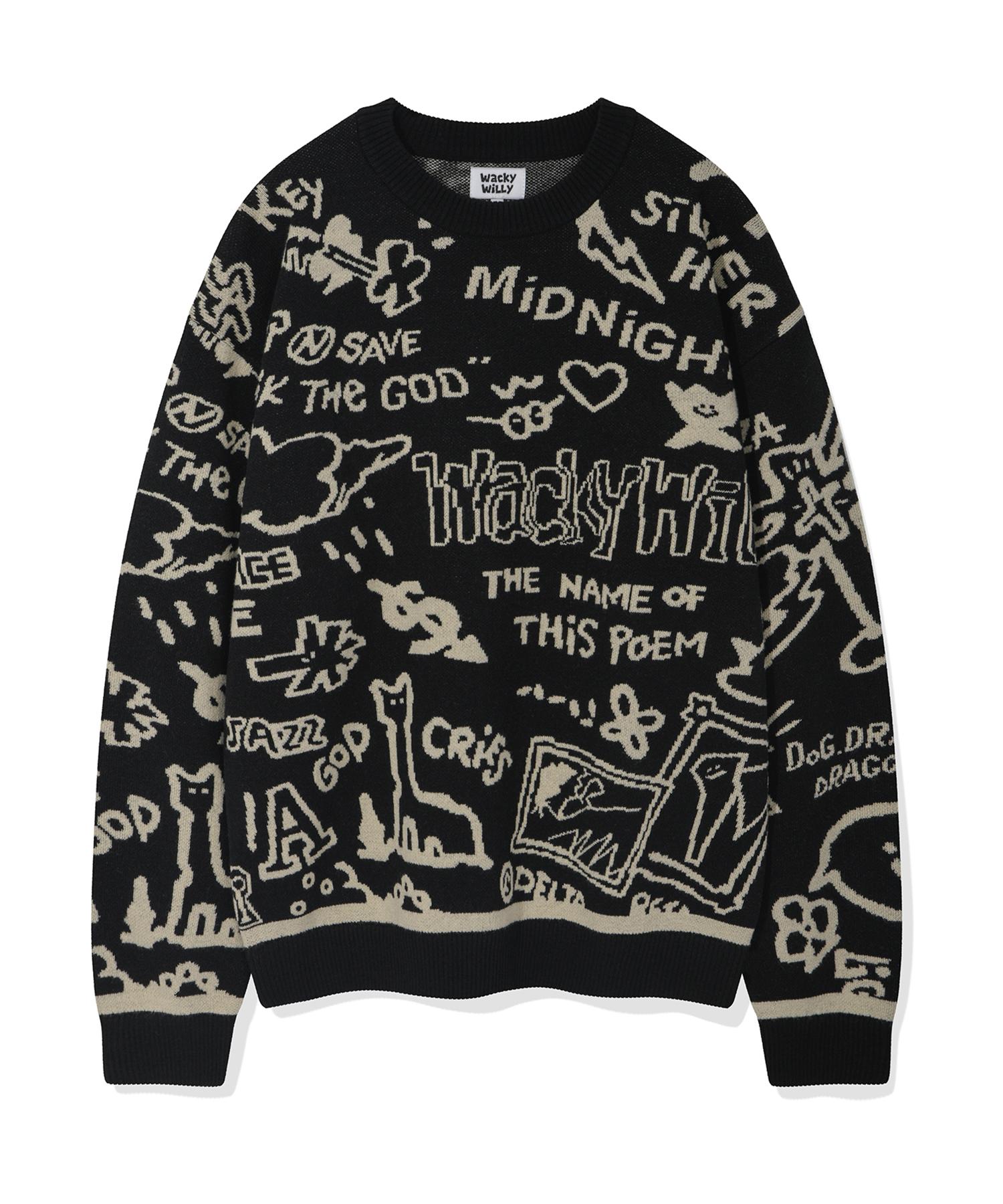 Wacky Willy Graffiti Jacquard Pullover Black S