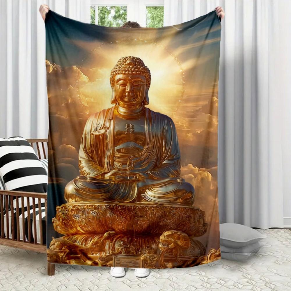 

Golden Buddha Statue Theme Flannel printed blanket suitable for all seasons suitable for living room office sofa and travel 75x100cm (30x40inch)