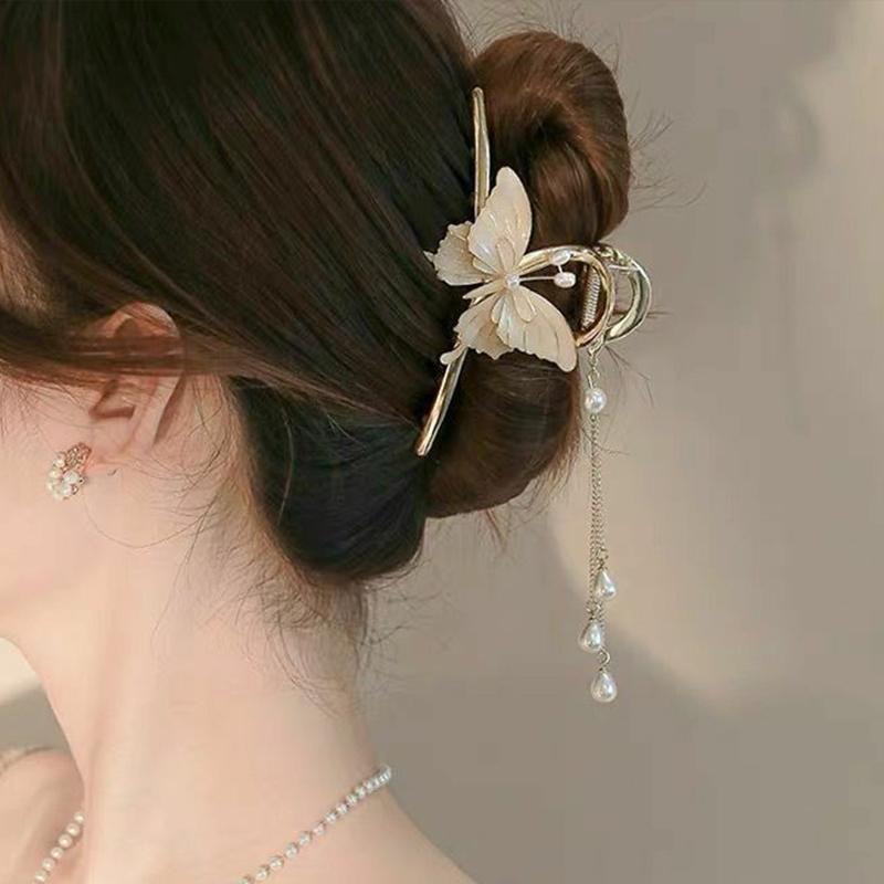 Trendy Butterfly Hair Clip with Long Beaded Tassel for Women’s Outfits one size