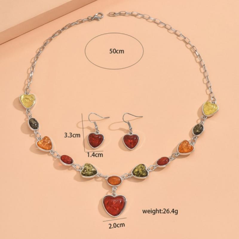 Women Jewelry Resin Stone Jewelry Vintage Geometric Square Water Drop Pendant Necklace Earring Sets