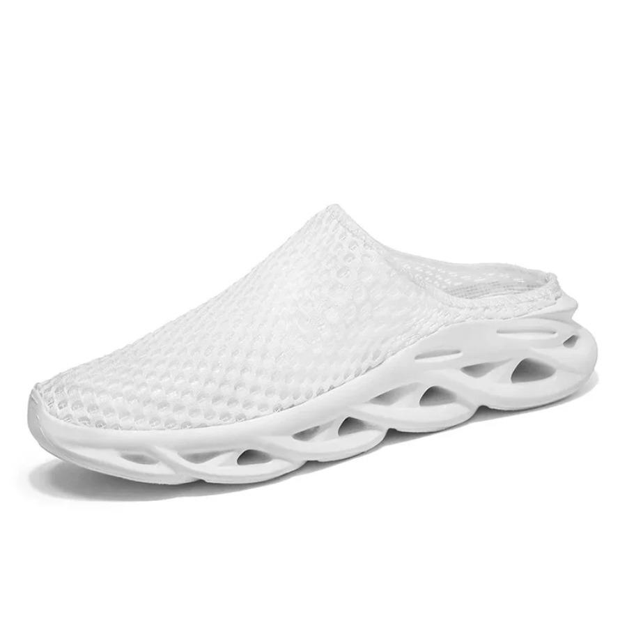 

2025 Дышащая сетка, летняя мужская обувь больших размеров 48, легкая, противоскользящая и удобная повседневная спортивная обувь на плоской подошве с полуподдержкой 39 белый