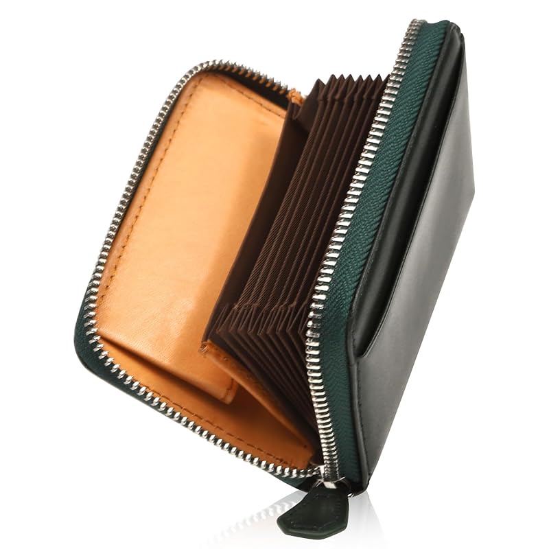 

[Unevenness] men s bellows wallet card holder coin case Bills don t break italian leather genuine leather green