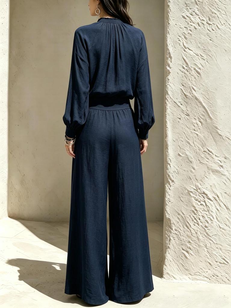 Ținută Casual High-End pentru Femei Toamna 2026: Set Top cu Guler Înalt și Pantaloni Largi